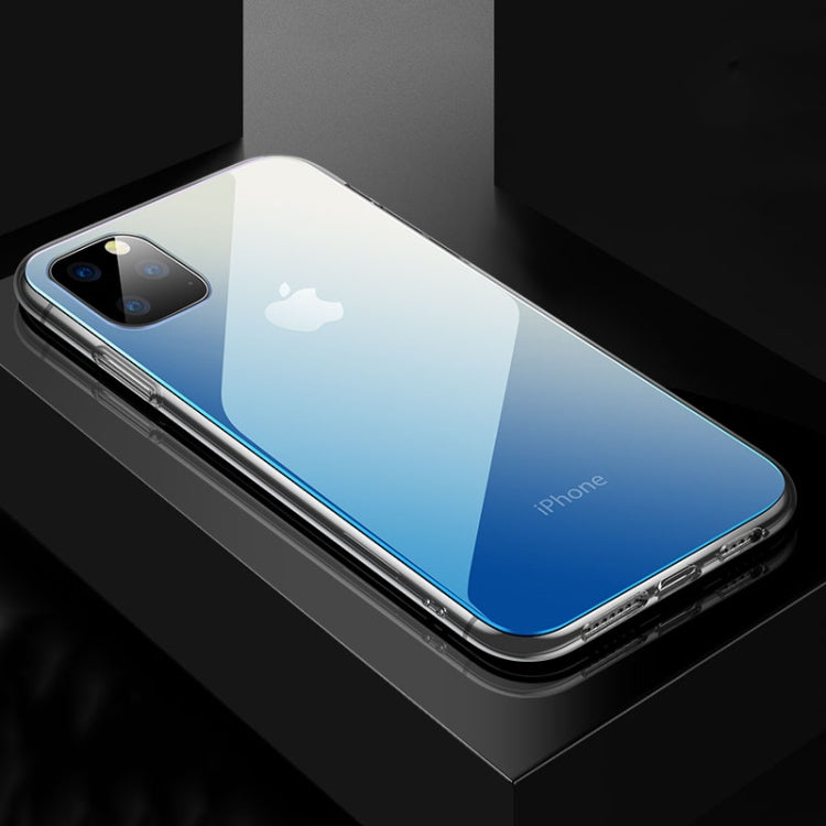 For iPhone 11 Pro Max CAFELE Color Transparent Series Silicone Edge + Glass Back Plate Anti-scratch Anti-fingerprint Gradient Phone Protective Case