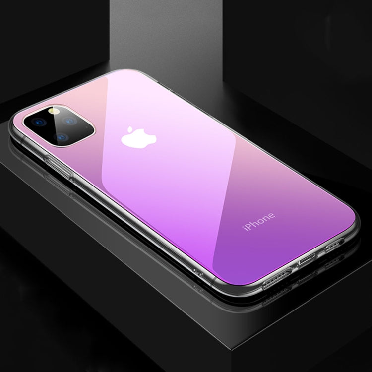 For iPhone 11 Pro Max CAFELE Color Transparent Series Silicone Edge + Glass Back Plate Anti-scratch Anti-fingerprint Gradient Phone Protective Case
