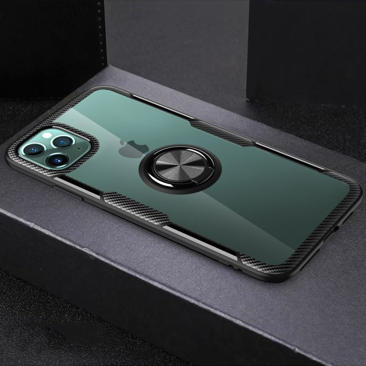 For iPhone 11 Pro Shockproof Transparent TPU + Acrylic Protective Case with Ring Holder
