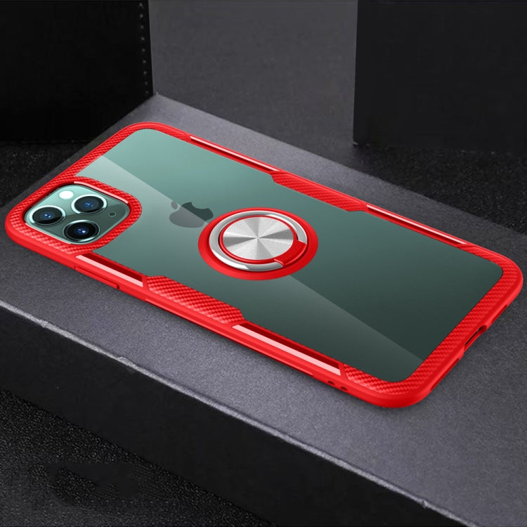 For iPhone 11 Pro Shockproof Transparent TPU + Acrylic Protective Case with Ring Holder