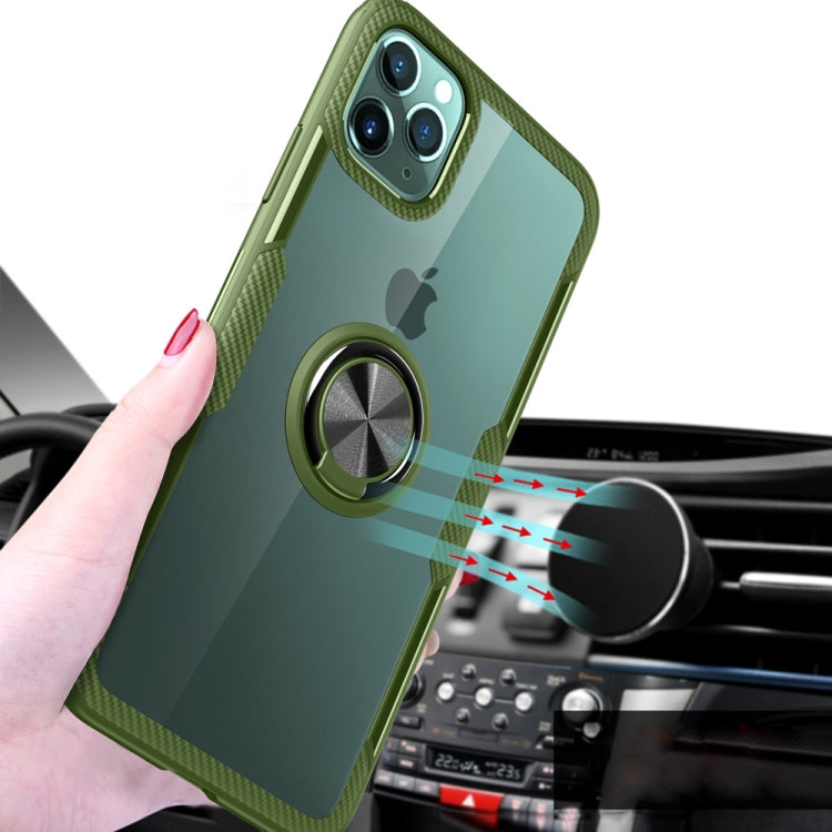For iPhone 11 Pro Shockproof Transparent TPU + Acrylic Protective Case with Ring Holder