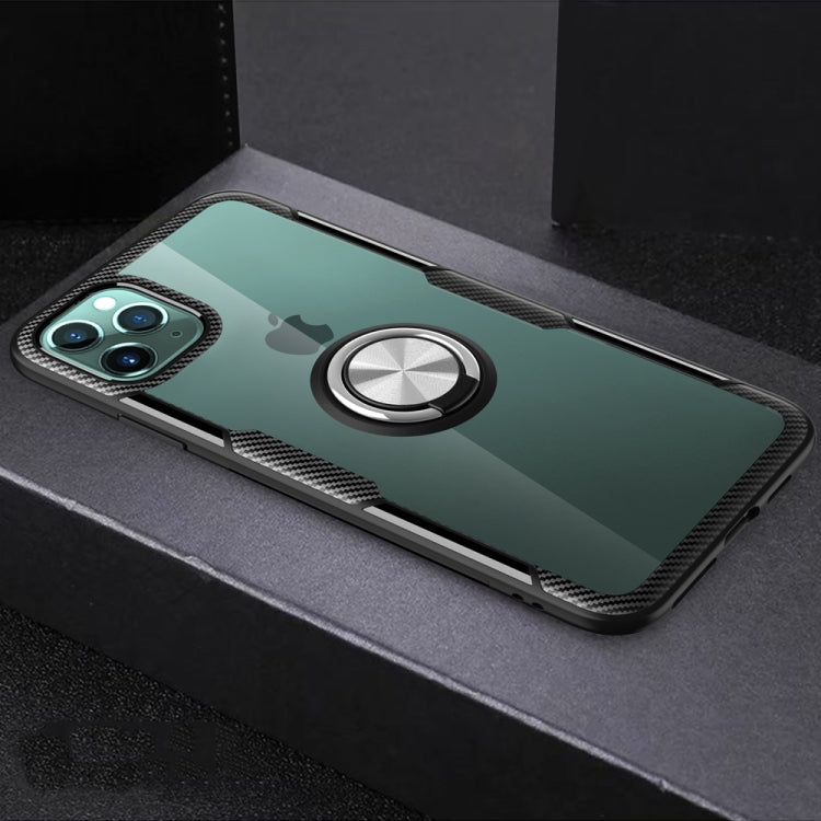 For iPhone 11 Pro Shockproof Transparent TPU + Acrylic Protective Case with Ring Holder