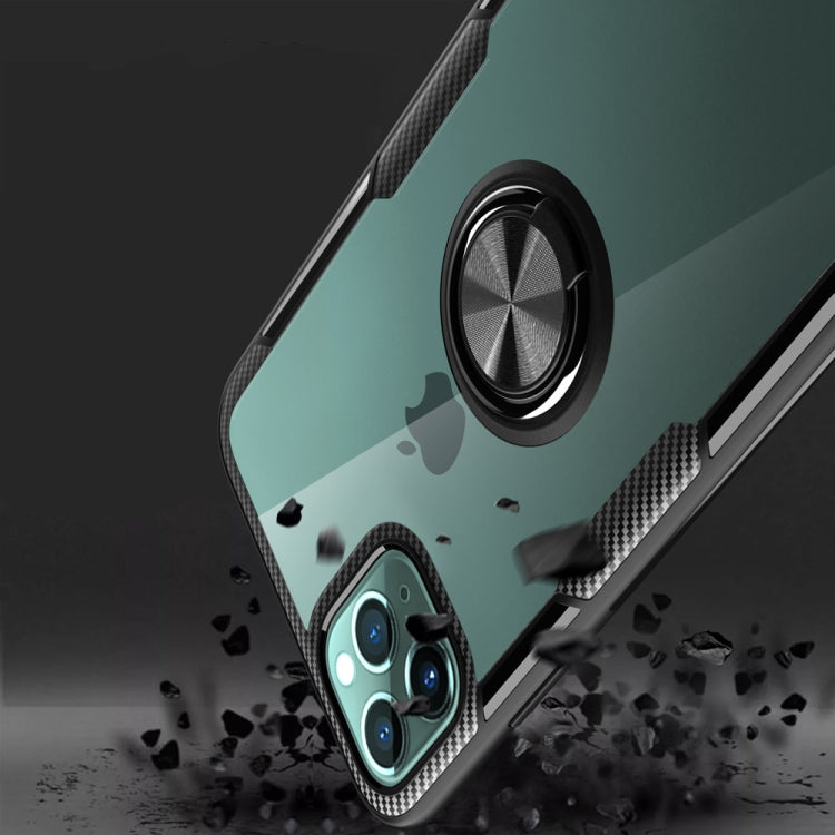 For iPhone 11 Pro Shockproof Transparent TPU + Acrylic Protective Case with Ring Holder
