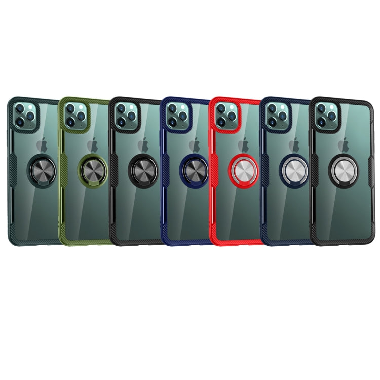 For iPhone 11 Pro Shockproof Transparent TPU + Acrylic Protective Case with Ring Holder