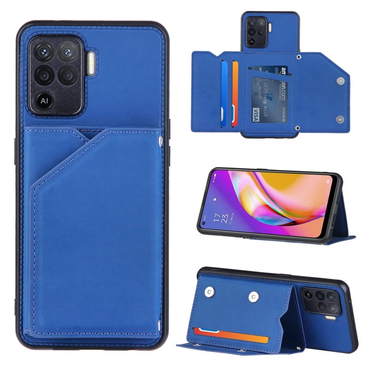 For OPPO A94 Skin Feel PU + TPU + PC Back Cover Shockproof Case with Card Slots & Holder & Photo Frame