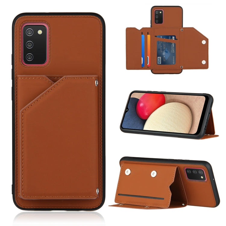 For Samsung Galaxy A02s (EU Version) Skin Feel PU + TPU + PC Back Cover Shockproof Case with Card Slots & Holder & Photo Frame