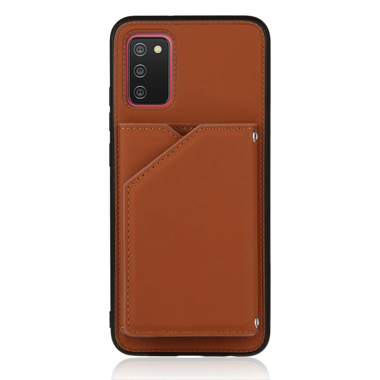 For Samsung Galaxy A02s (EU Version) Skin Feel PU + TPU + PC Back Cover Shockproof Case with Card Slots & Holder & Photo Frame