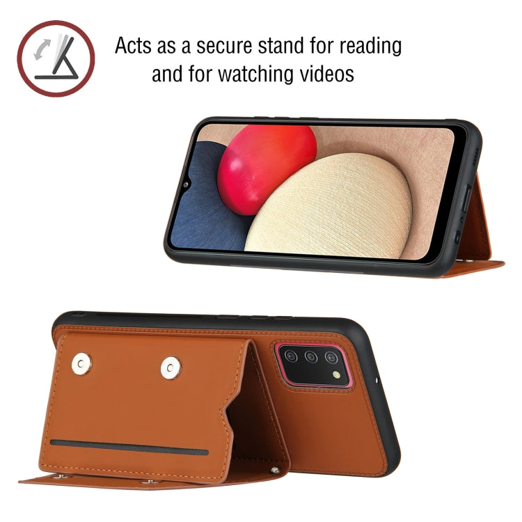 For Samsung Galaxy A02s (EU Version) Skin Feel PU + TPU + PC Back Cover Shockproof Case with Card Slots & Holder & Photo Frame