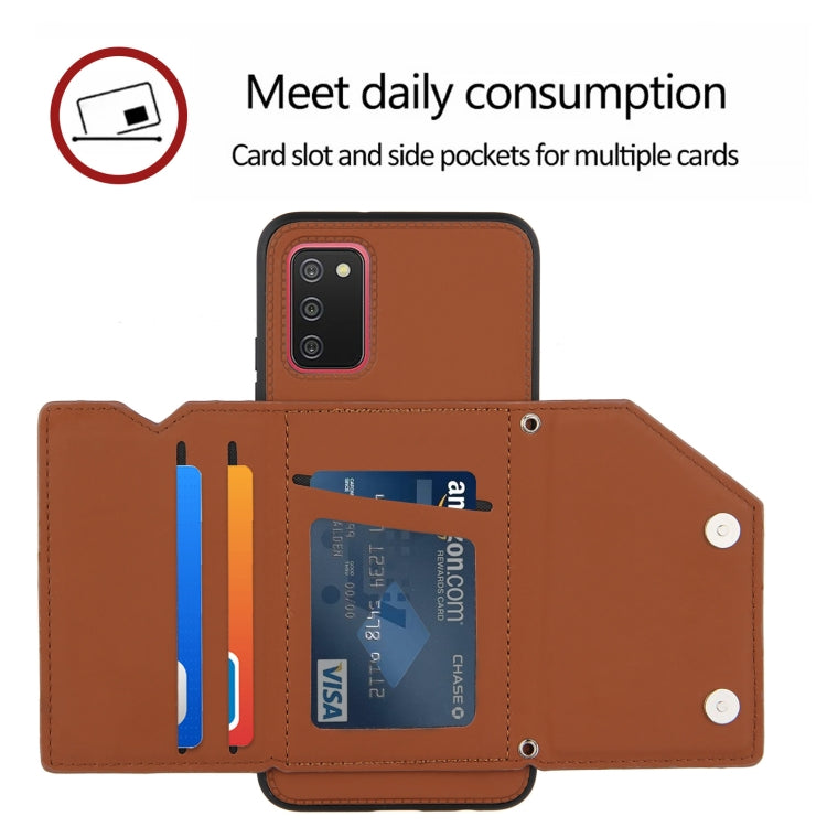 For Samsung Galaxy A02s (EU Version) Skin Feel PU + TPU + PC Back Cover Shockproof Case with Card Slots & Holder & Photo Frame