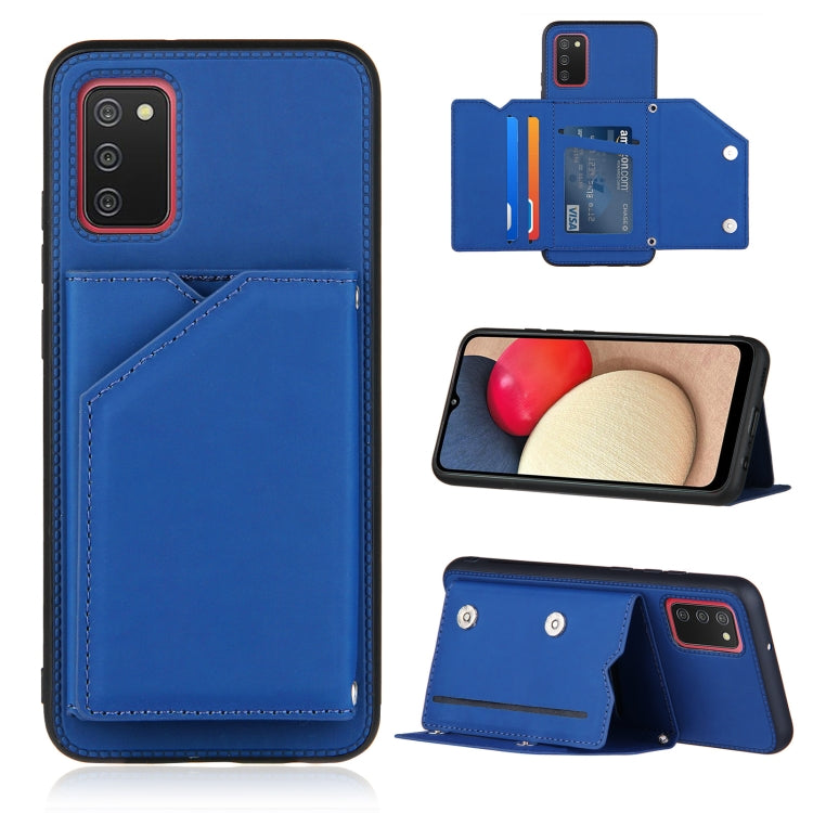 For Samsung Galaxy A02s (EU Version) Skin Feel PU + TPU + PC Back Cover Shockproof Case with Card Slots & Holder & Photo Frame