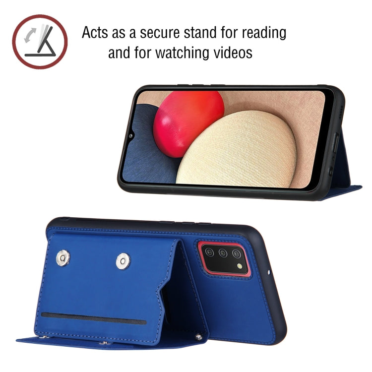 For Samsung Galaxy A02s (EU Version) Skin Feel PU + TPU + PC Back Cover Shockproof Case with Card Slots & Holder & Photo Frame