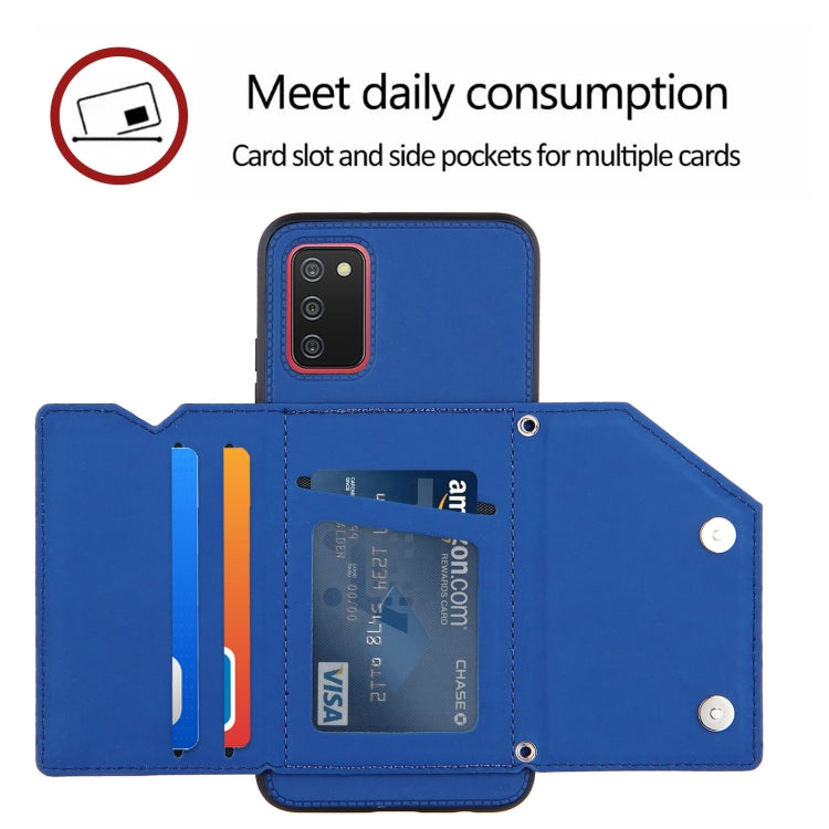 For Samsung Galaxy A02s (EU Version) Skin Feel PU + TPU + PC Back Cover Shockproof Case with Card Slots & Holder & Photo Frame