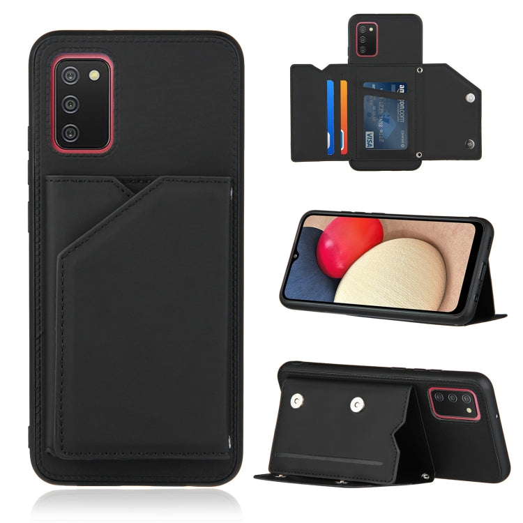 For Samsung Galaxy A02s (EU Version) Skin Feel PU + TPU + PC Back Cover Shockproof Case with Card Slots & Holder & Photo Frame
