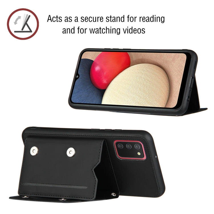 For Samsung Galaxy A02s (EU Version) Skin Feel PU + TPU + PC Back Cover Shockproof Case with Card Slots & Holder & Photo Frame