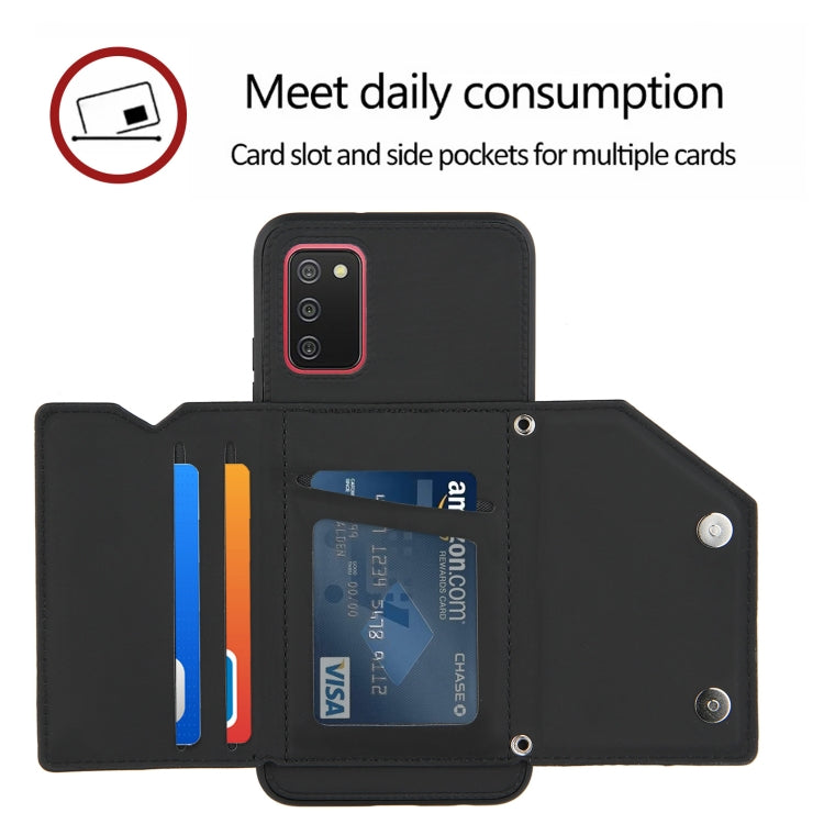 For Samsung Galaxy A02s (EU Version) Skin Feel PU + TPU + PC Back Cover Shockproof Case with Card Slots & Holder & Photo Frame