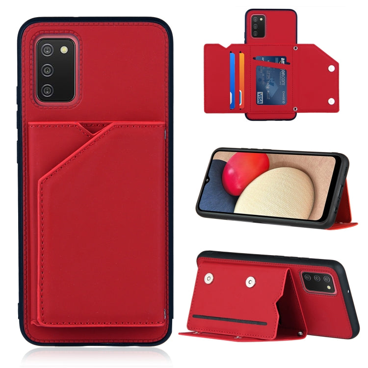 For Samsung Galaxy A02s (EU Version) Skin Feel PU + TPU + PC Back Cover Shockproof Case with Card Slots & Holder & Photo Frame
