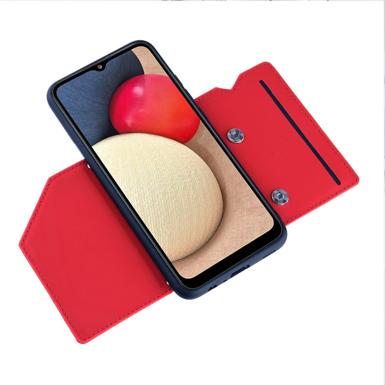 For Samsung Galaxy A02s (EU Version) Skin Feel PU + TPU + PC Back Cover Shockproof Case with Card Slots & Holder & Photo Frame