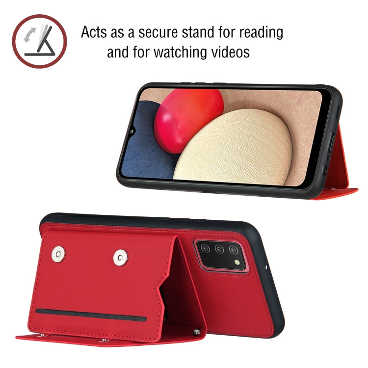 For Samsung Galaxy A02s (EU Version) Skin Feel PU + TPU + PC Back Cover Shockproof Case with Card Slots & Holder & Photo Frame