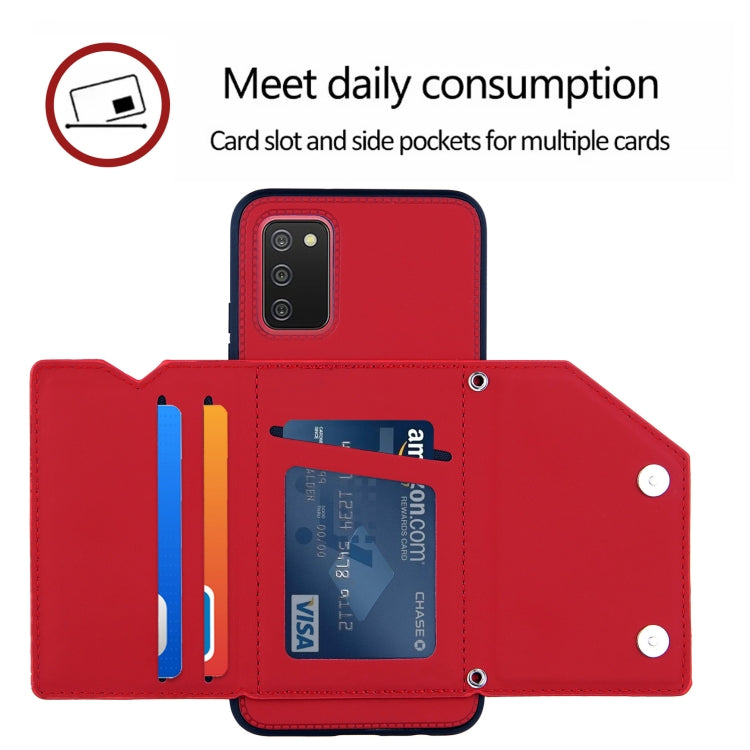 For Samsung Galaxy A02s (EU Version) Skin Feel PU + TPU + PC Back Cover Shockproof Case with Card Slots & Holder & Photo Frame