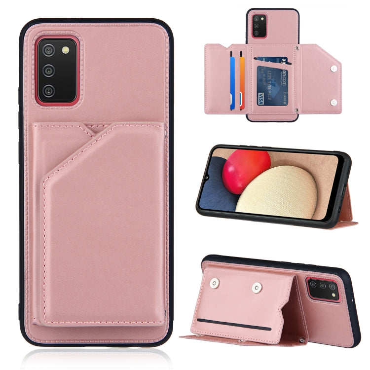 For Samsung Galaxy A02s (EU Version) Skin Feel PU + TPU + PC Back Cover Shockproof Case with Card Slots & Holder & Photo Frame