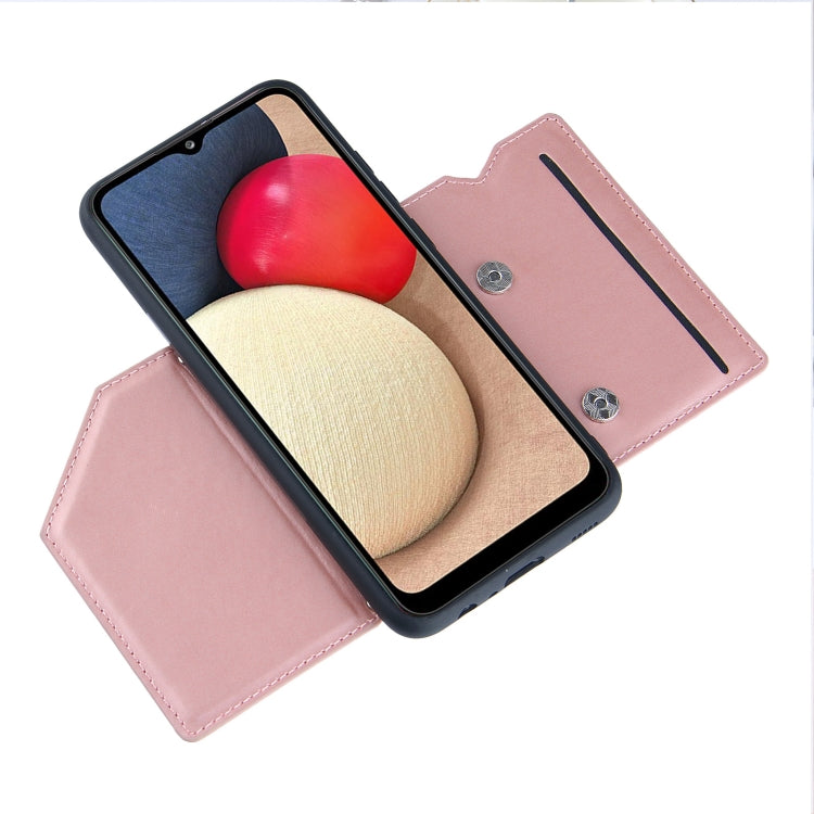 For Samsung Galaxy A02s (EU Version) Skin Feel PU + TPU + PC Back Cover Shockproof Case with Card Slots & Holder & Photo Frame