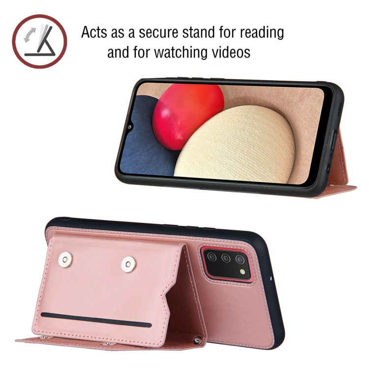 For Samsung Galaxy A02s (EU Version) Skin Feel PU + TPU + PC Back Cover Shockproof Case with Card Slots & Holder & Photo Frame