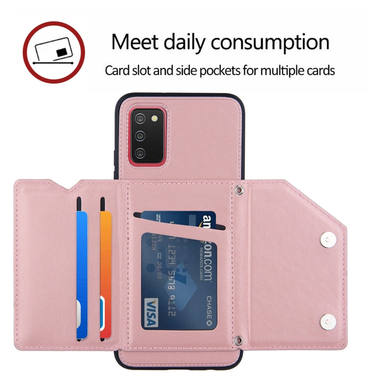 For Samsung Galaxy A02s (EU Version) Skin Feel PU + TPU + PC Back Cover Shockproof Case with Card Slots & Holder & Photo Frame