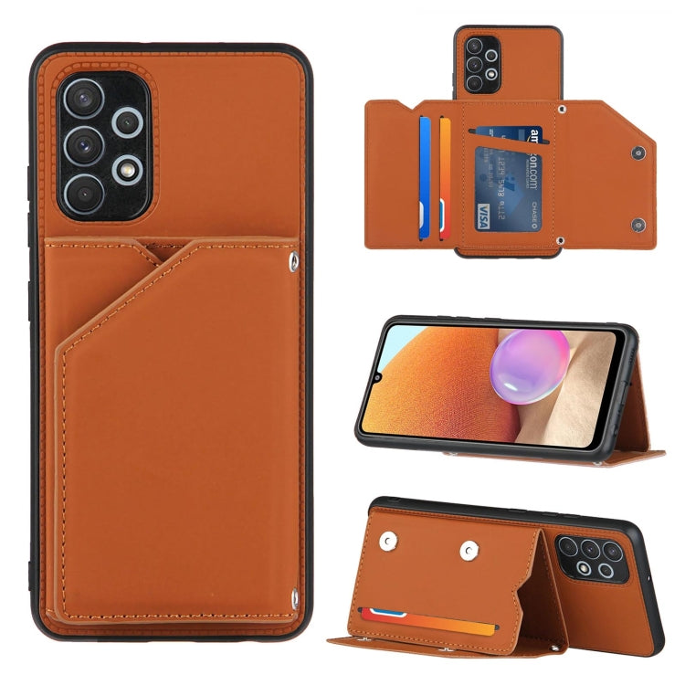 For Samsung Galaxy A32 4G (EU Version) Skin Feel PU + TPU + PC Back Cover Shockproof Case with Card Slots & Holder & Photo Frame