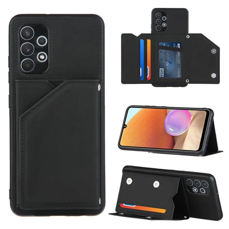For Samsung Galaxy A32 4G (EU Version) Skin Feel PU + TPU + PC Back Cover Shockproof Case with Card Slots & Holder & Photo Frame