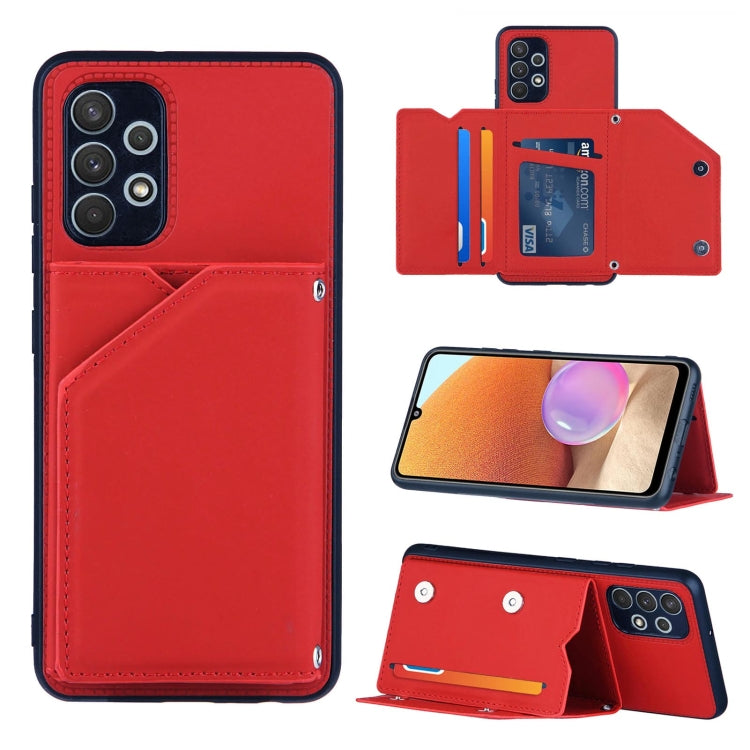 For Samsung Galaxy A32 4G (EU Version) Skin Feel PU + TPU + PC Back Cover Shockproof Case with Card Slots & Holder & Photo Frame