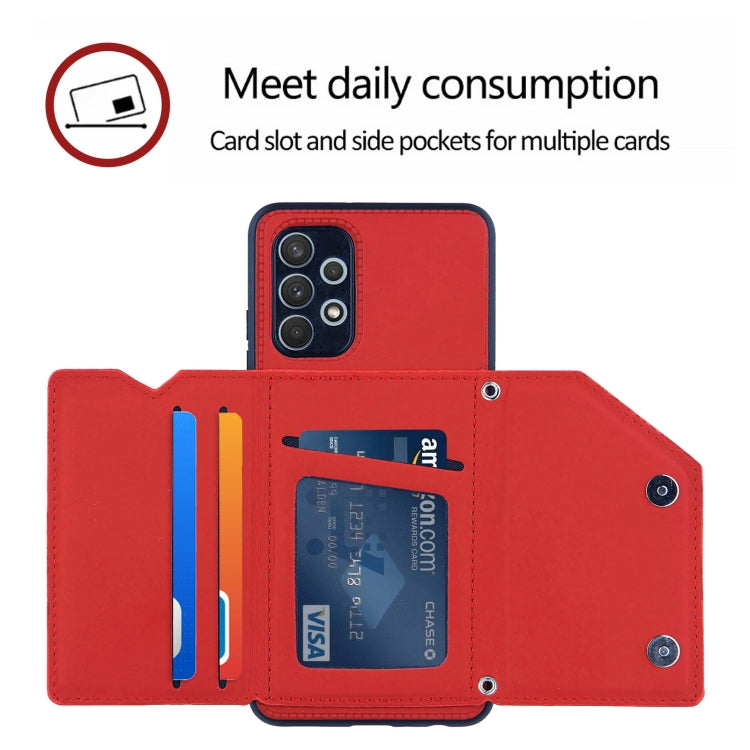 For Samsung Galaxy A32 4G (EU Version) Skin Feel PU + TPU + PC Back Cover Shockproof Case with Card Slots & Holder & Photo Frame