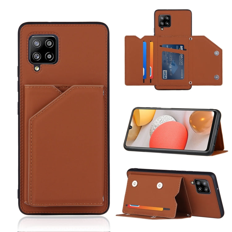 For Samsung Galaxy A42 5G Skin Feel PU + TPU + PC Back Cover Shockproof Case with Card Slots & Holder & Photo Frame
