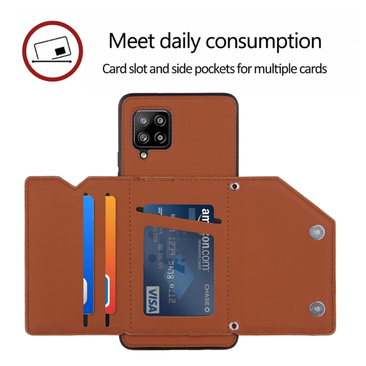 For Samsung Galaxy A42 5G Skin Feel PU + TPU + PC Back Cover Shockproof Case with Card Slots & Holder & Photo Frame