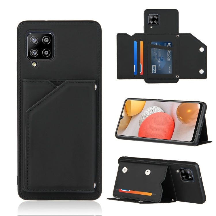 For Samsung Galaxy A42 5G Skin Feel PU + TPU + PC Back Cover Shockproof Case with Card Slots & Holder & Photo Frame