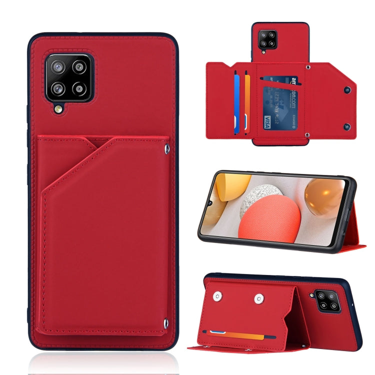 For Samsung Galaxy A42 5G Skin Feel PU + TPU + PC Back Cover Shockproof Case with Card Slots & Holder & Photo Frame