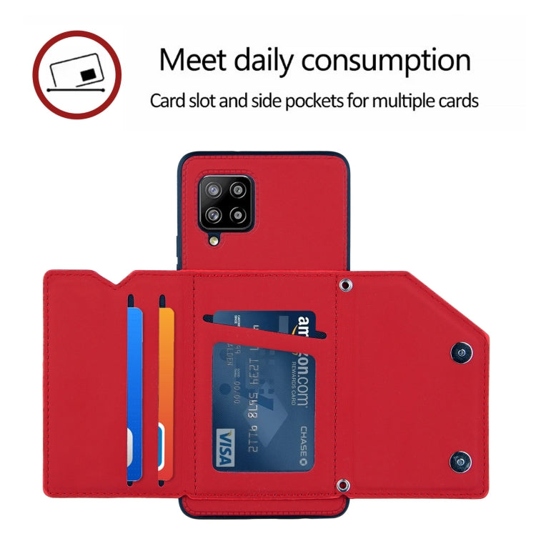 For Samsung Galaxy A42 5G Skin Feel PU + TPU + PC Back Cover Shockproof Case with Card Slots & Holder & Photo Frame