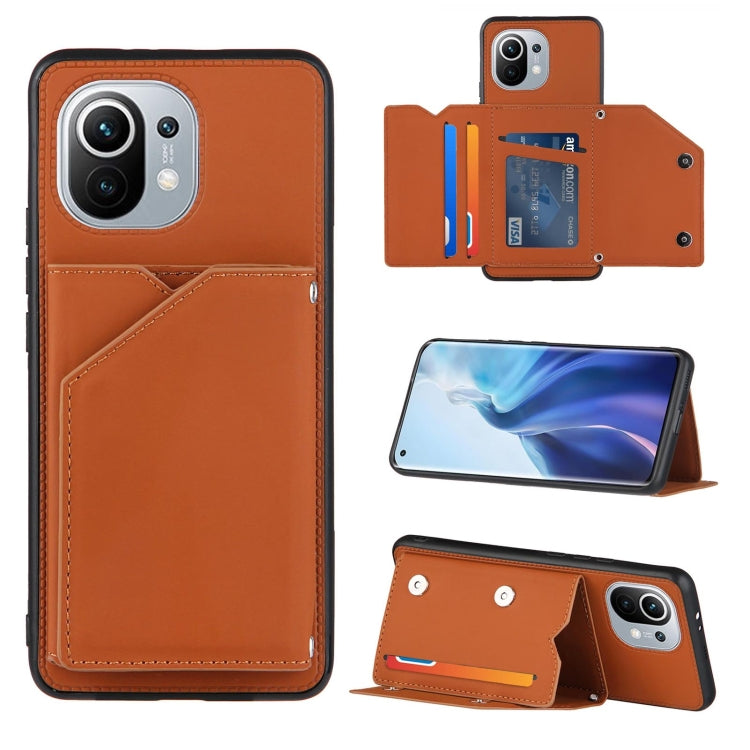 For Xiaomi Mi 11 Skin Feel PU + TPU + PC Back Cover Shockproof Case with Card Slots & Holder & Photo Frame
