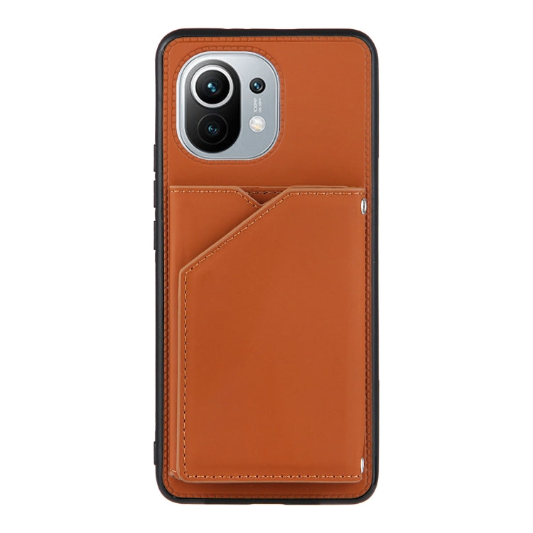 For Xiaomi Mi 11 Skin Feel PU + TPU + PC Back Cover Shockproof Case with Card Slots & Holder & Photo Frame