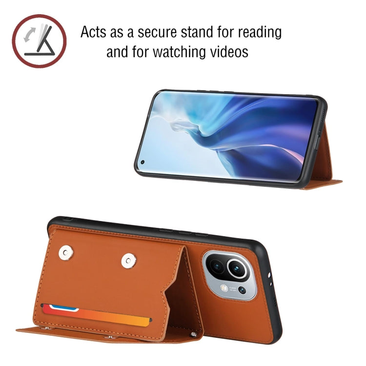 For Xiaomi Mi 11 Skin Feel PU + TPU + PC Back Cover Shockproof Case with Card Slots & Holder & Photo Frame