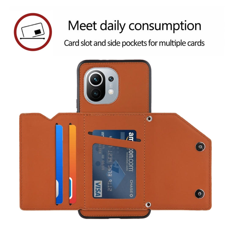 For Xiaomi Mi 11 Skin Feel PU + TPU + PC Back Cover Shockproof Case with Card Slots & Holder & Photo Frame