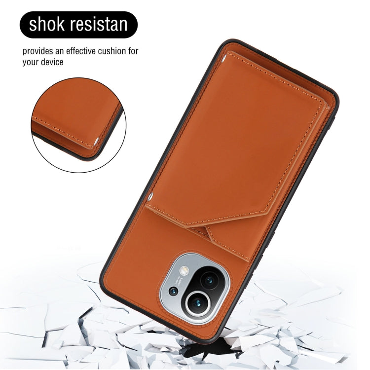 For Xiaomi Mi 11 Skin Feel PU + TPU + PC Back Cover Shockproof Case with Card Slots & Holder & Photo Frame