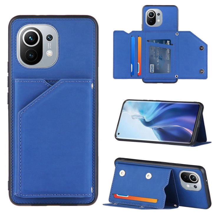 For Xiaomi Mi 11 Skin Feel PU + TPU + PC Back Cover Shockproof Case with Card Slots & Holder & Photo Frame
