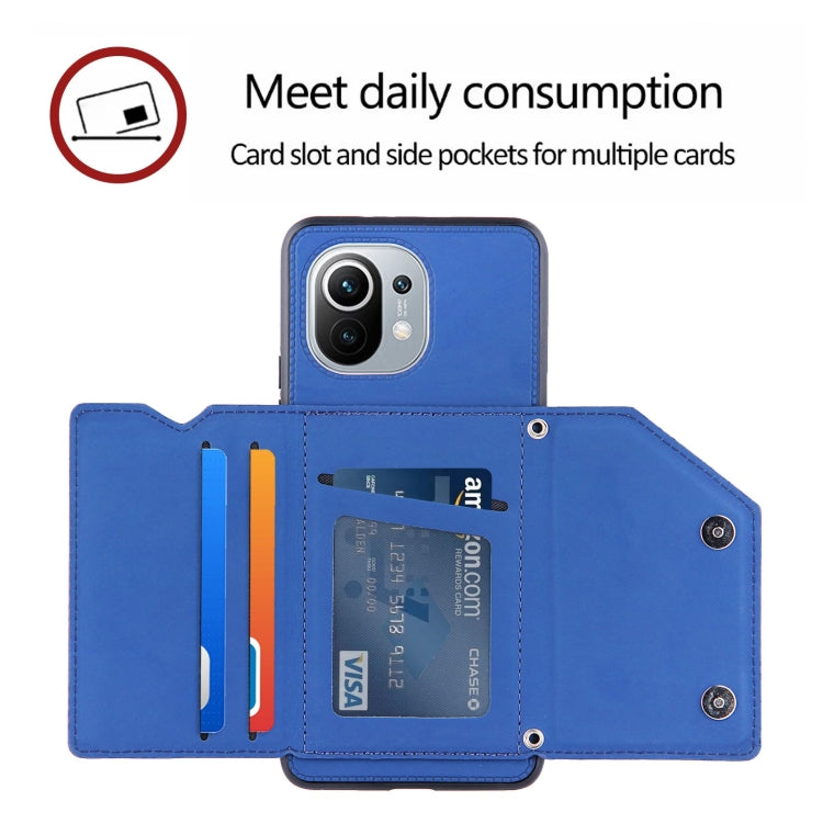For Xiaomi Mi 11 Skin Feel PU + TPU + PC Back Cover Shockproof Case with Card Slots & Holder & Photo Frame
