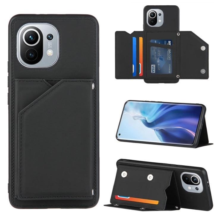 For Xiaomi Mi 11 Skin Feel PU + TPU + PC Back Cover Shockproof Case with Card Slots & Holder & Photo Frame