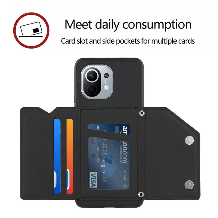 For Xiaomi Mi 11 Skin Feel PU + TPU + PC Back Cover Shockproof Case with Card Slots & Holder & Photo Frame