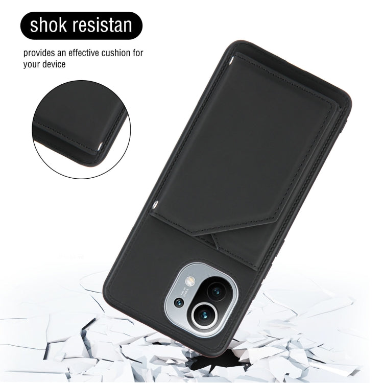 For Xiaomi Mi 11 Skin Feel PU + TPU + PC Back Cover Shockproof Case with Card Slots & Holder & Photo Frame