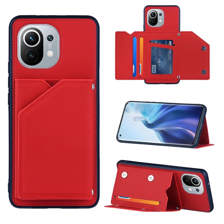 For Xiaomi Mi 11 Skin Feel PU + TPU + PC Back Cover Shockproof Case with Card Slots & Holder & Photo Frame