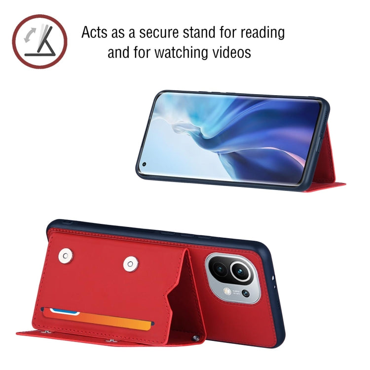 For Xiaomi Mi 11 Skin Feel PU + TPU + PC Back Cover Shockproof Case with Card Slots & Holder & Photo Frame