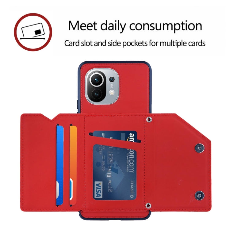 For Xiaomi Mi 11 Skin Feel PU + TPU + PC Back Cover Shockproof Case with Card Slots & Holder & Photo Frame