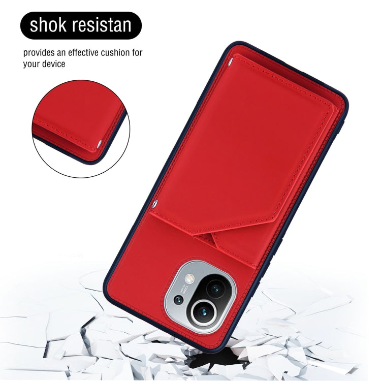 For Xiaomi Mi 11 Skin Feel PU + TPU + PC Back Cover Shockproof Case with Card Slots & Holder & Photo Frame
